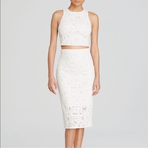 Rebecca Taylor Matching Die Cut Lace Top and Skirt Set S66-11